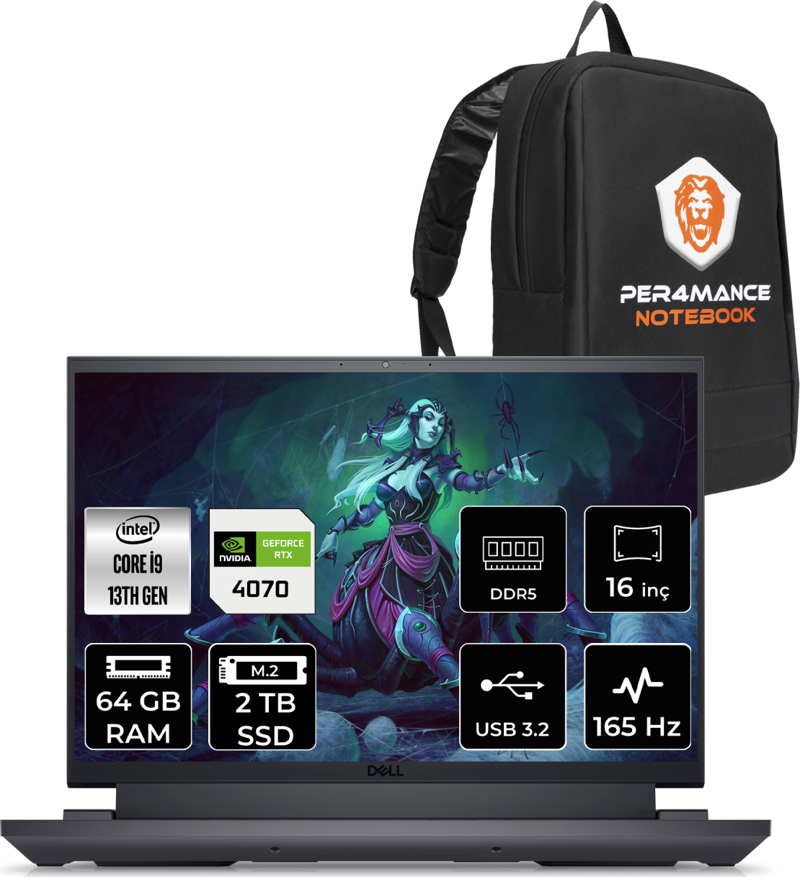 G16 7630 i9 13900HX 64GB 2TB SSD RTX4070/8GB 240Hz 16" QHD+ FDOS G76302401024 & PER4 Çanta