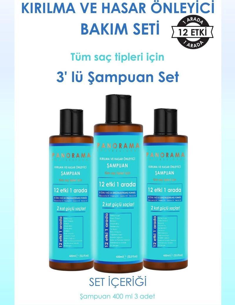 Kırılma ve Hasar Önleyici Bakım Seti 12 Etki 1 Arada 400 ml x3 Şampuan 3'lü Set