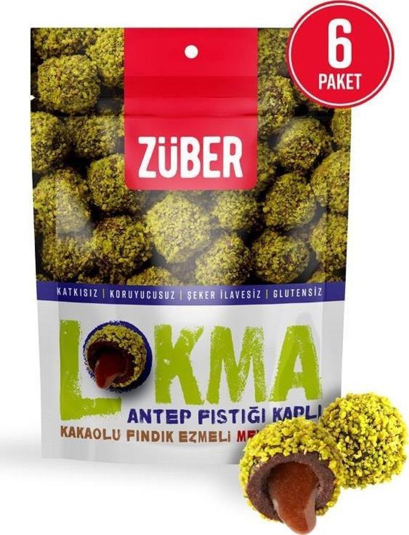 Lokma Antep Fıstığı Kaplı Kakaolu Fındık Ezmeli Meyve Topu 96 gr x 6 Paket