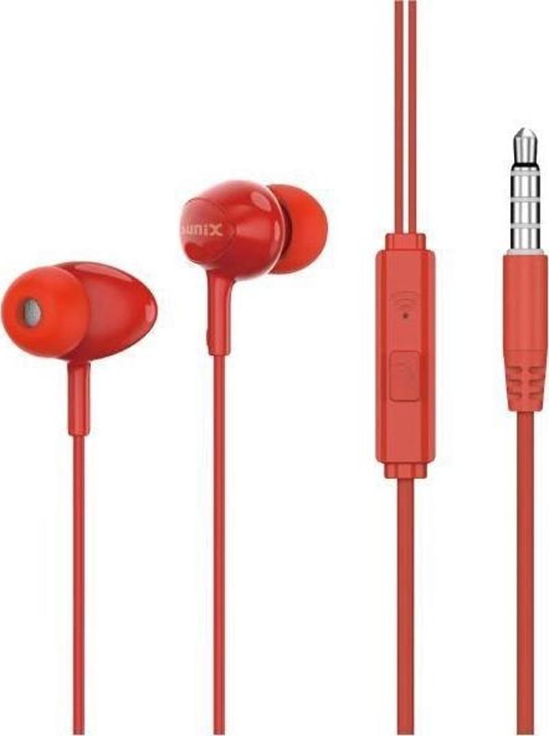 Stereo Mikrofonlu 3.5mm Kulak İçi Kablolu Kulaklık Kırmızı SX-16