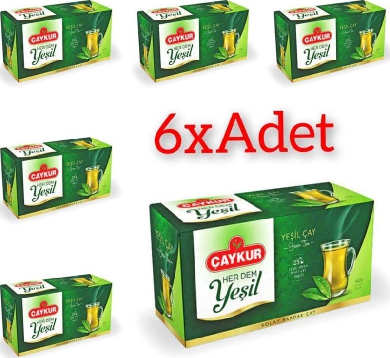 6'Lı Yeşil Çay Bardak Poşet 25'Li