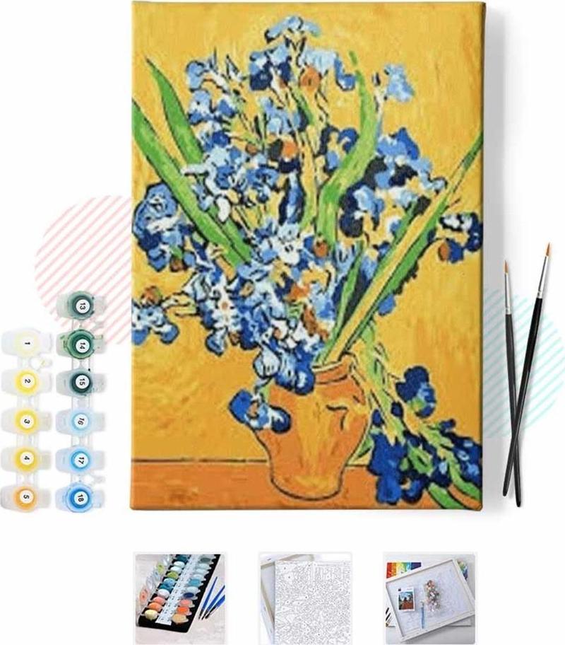 Pastelya Sayılarla Boyama Seti Çerçeveli Kasnaklı Van Gogh Süsen