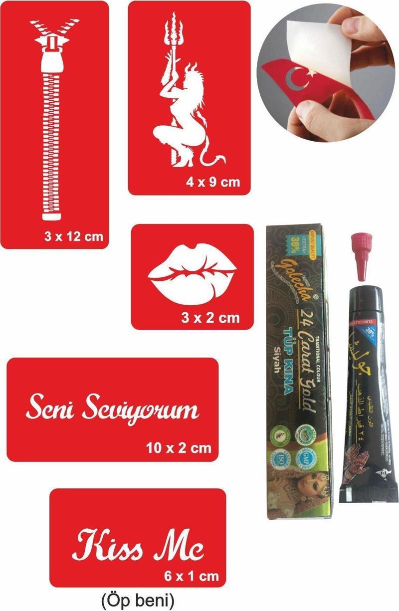 Aşk Sembolleri Hint Kınası ile Geçici Dövme Yapma Seti