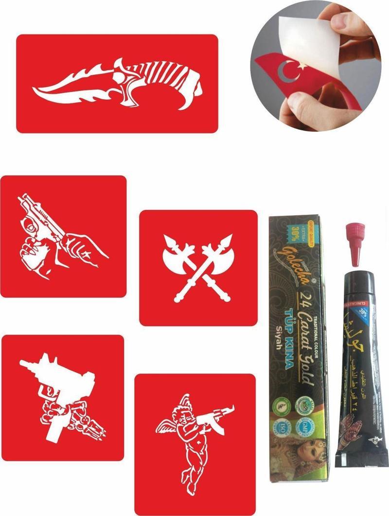 Silah Desenleri Hint Kınası ile Geçici Dövme Yapma Seti