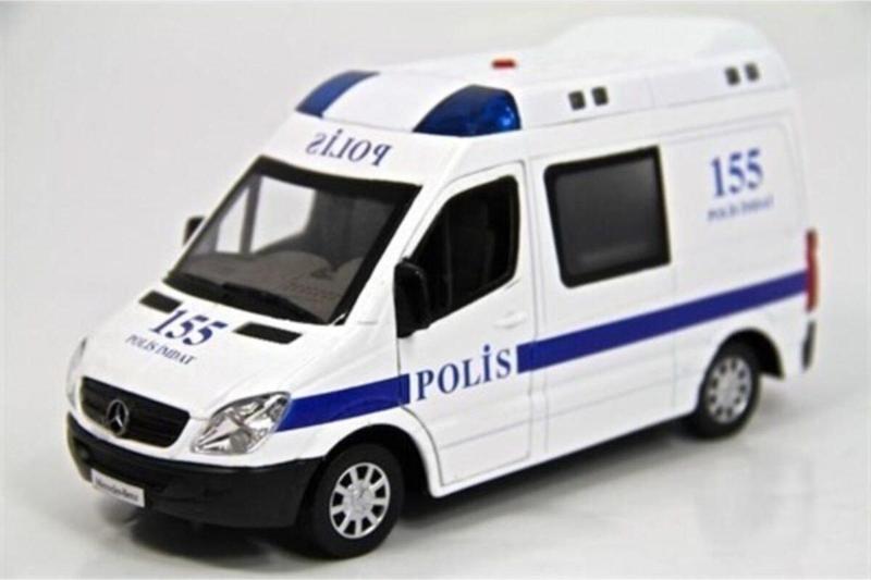 1:32 Işıklı Sesli Metal Polis Arabası (Mercedes Benz Sprinter) /