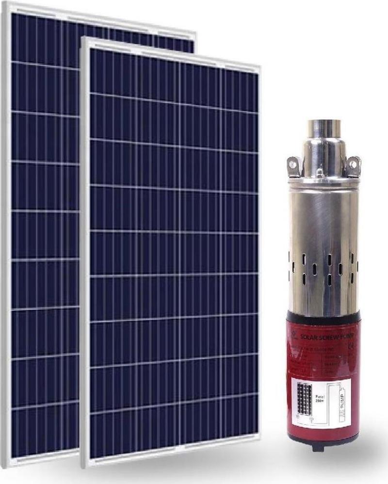 24 Volt Dc Solar Güneş Enerjili Dalgıç Pompa 250W 15 Mt Kablolu 2 Panel Set