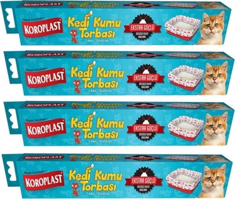 Büzgülü Ekstra Güçlü Kedi Kumu Poşedi 82 x 50 CM 7'li Beyaz x 4 Adet