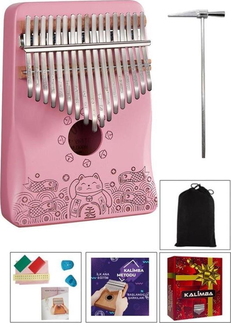 KLX-350 Pembe Kalimba Gerçek Ağaç 17 Tuşlu Full Set