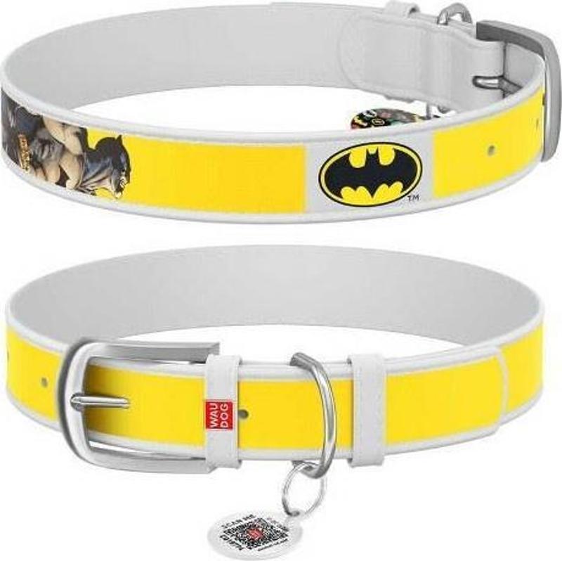 Collar QR Pasaportlu Deri Köpek Boyun Tasması, Beyaz , Batman2 Desenli,  W 20 mm, L 29-38 cm