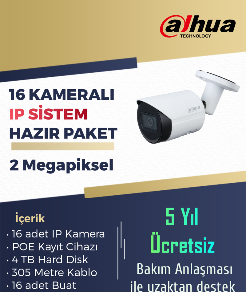 16 IP Kameralı Dahua Starlight 2 Megapiksel Kamera Sistemi – Hazır Paket