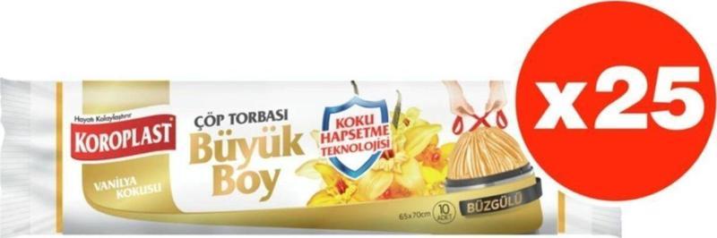 Koku Hapsetme Vanilya Büzgülü Büyük Boy 10lu Çöp Torbası X 25 Paket (65x70 Cm)