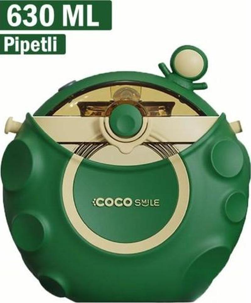 Cocosmile 630ML Silikon Uzay Tema Kılıflı Pipetli Askılı Tritan Çocuk Matarası Yeşil CS-0006