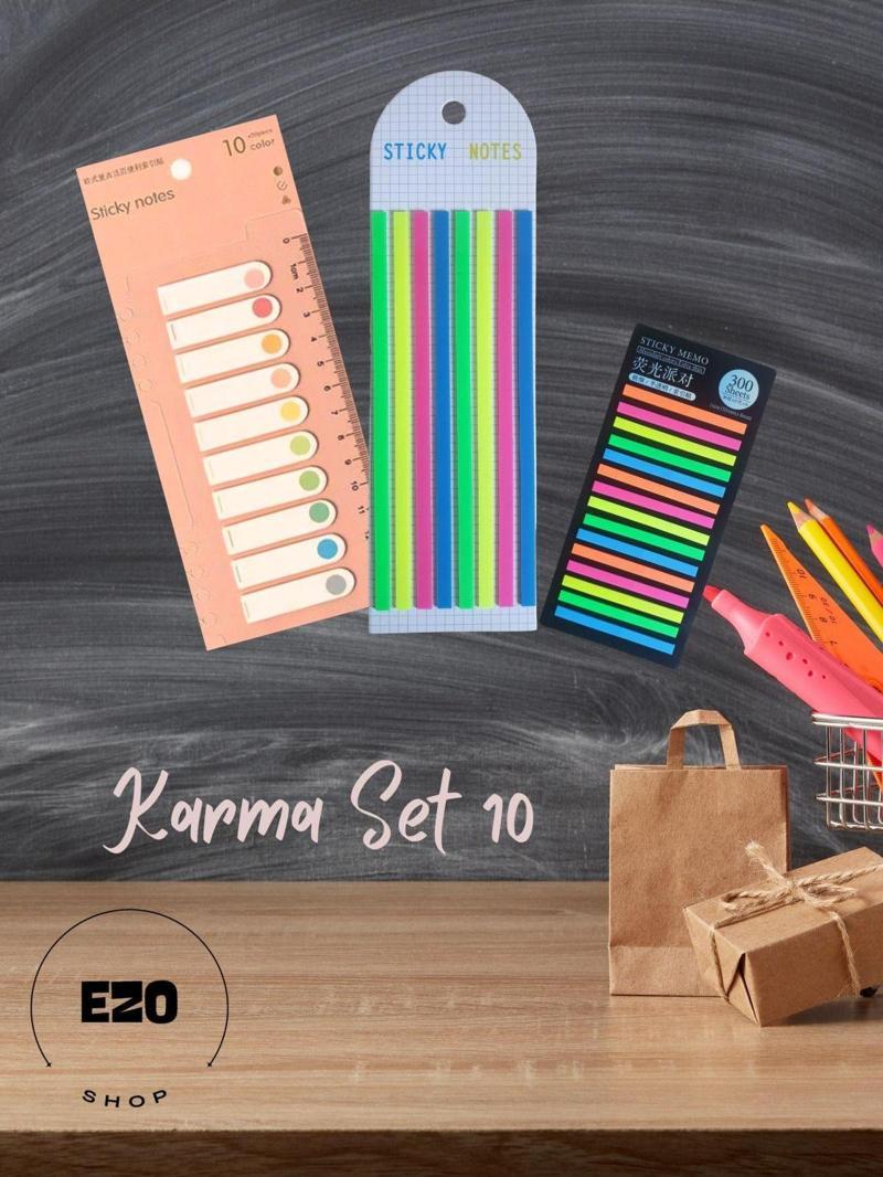 3 lü Set Postit Uzun Kısa Serit Seffaf Yapiskanli Not Kagidi Kirtasiye Post it Ayraç Karma Set 10