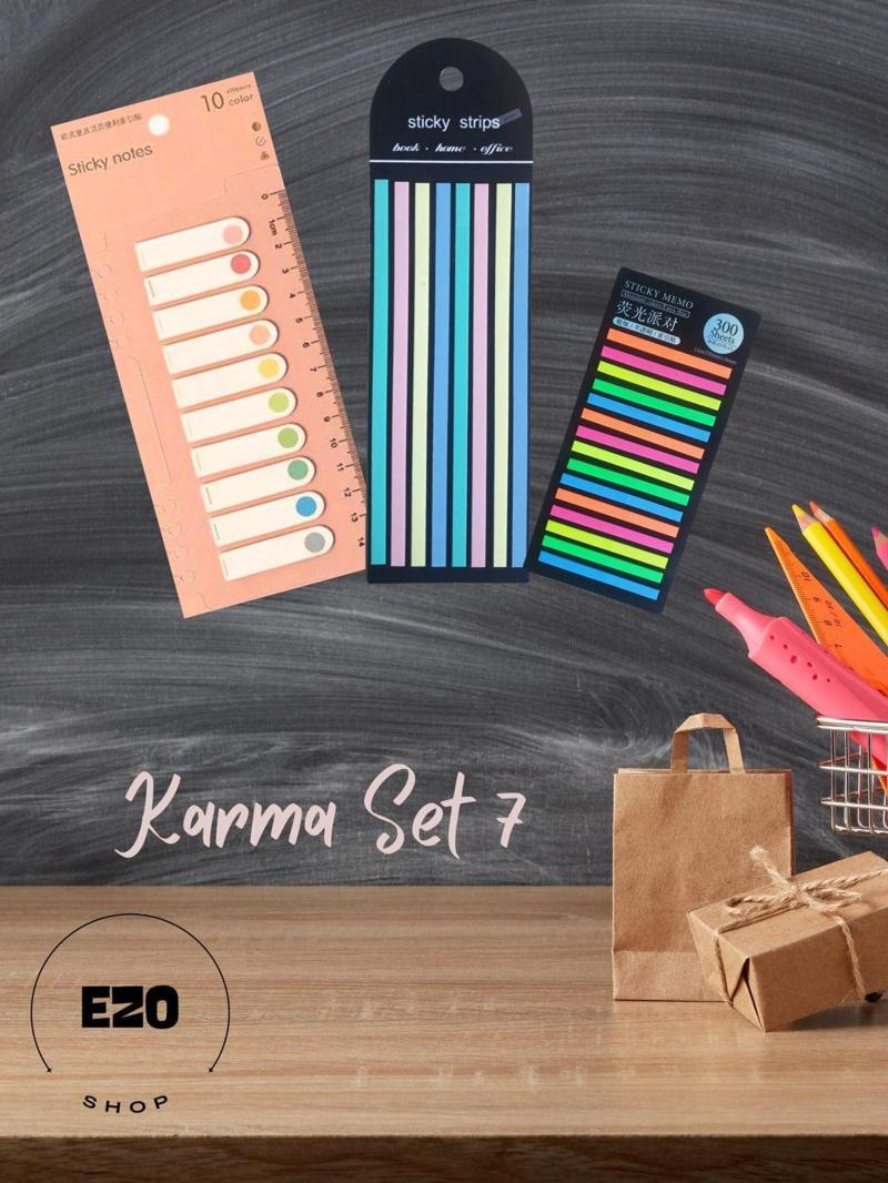 3 lü Set Postit Uzun Kısa Serit Seffaf Yapiskanli Not Kagidi Kirtasiye Post it Karma Set-7