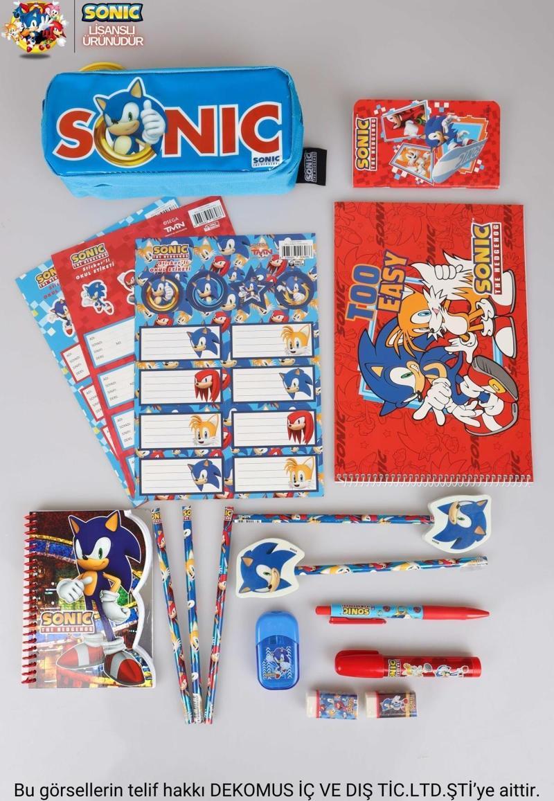 LİSANSLI SONIC 15 PARÇA KIRTASİYE SETİ İLE KALEM ÇANTASI 