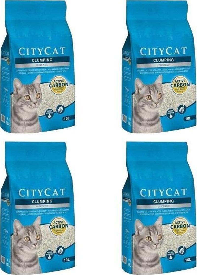 City Cat Aktif Karbonlu Topaklanan Kedi Kumu 10 Lt X 4 Adet