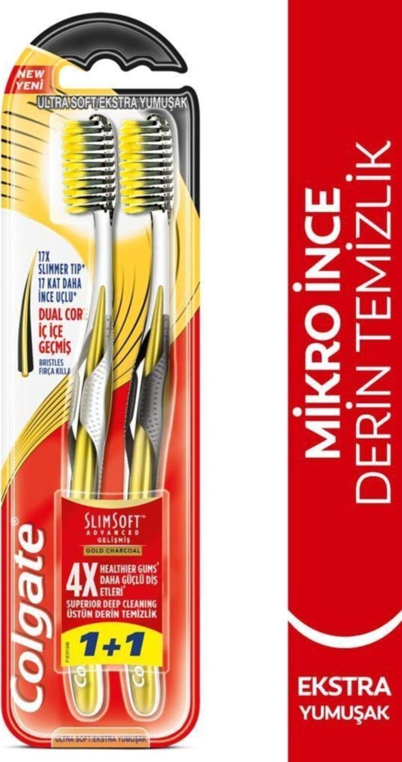 Mikro Ince Gelişmiş Gold Charcoal Derin Temizlik Ekstra Yumuşak Diş Fırçası 1+1