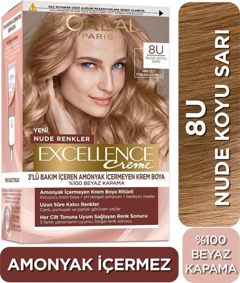 L’Oréal Paris Excellence Creme Nude Renkler Saç Boyası – 8U Nude Koyu Sarı