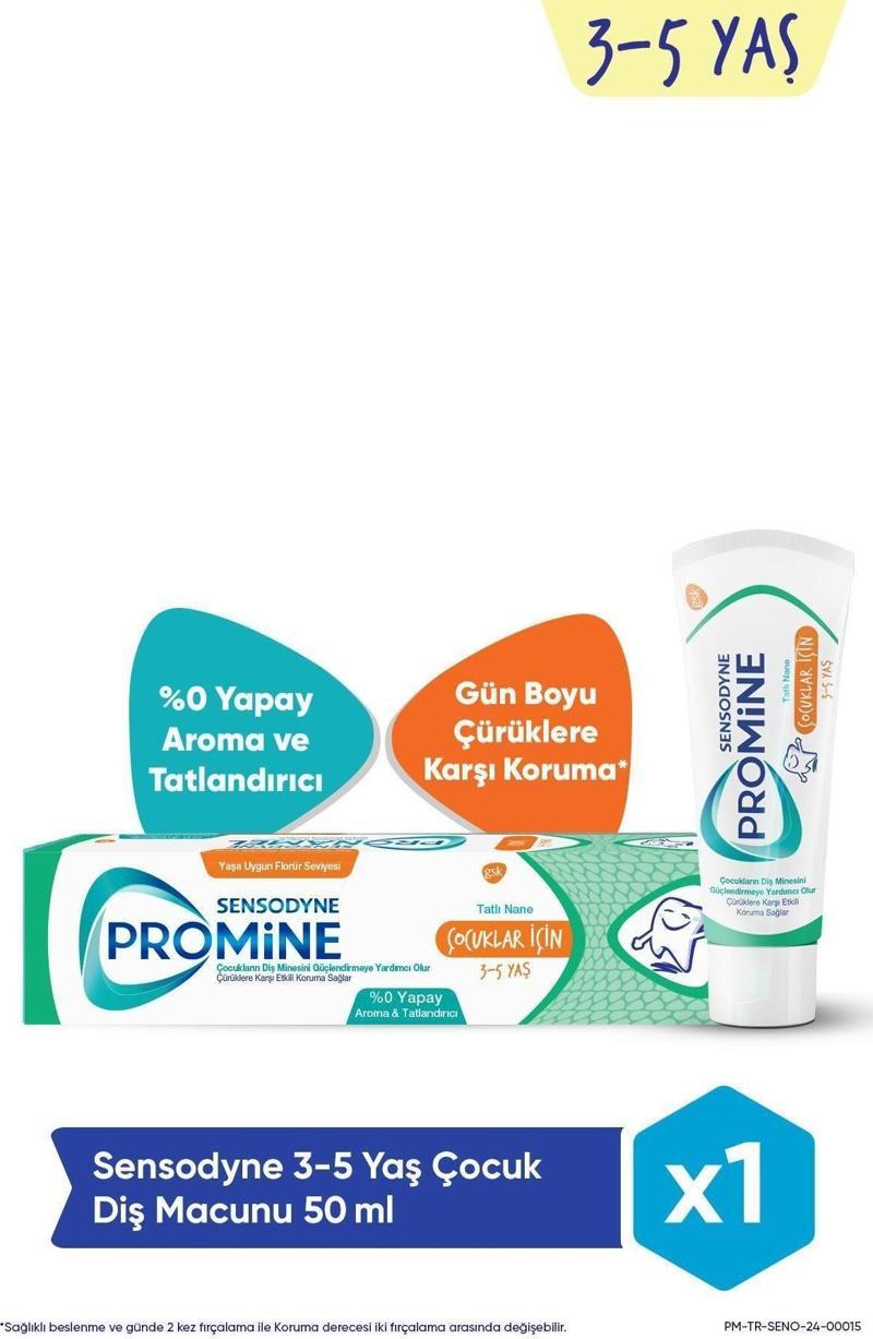 Promine 3-5 Yaş Çocuklar İçin Gün Boyu Çürüklere Karşı Koruyan Şekersiz Diş Macunu 50Ml