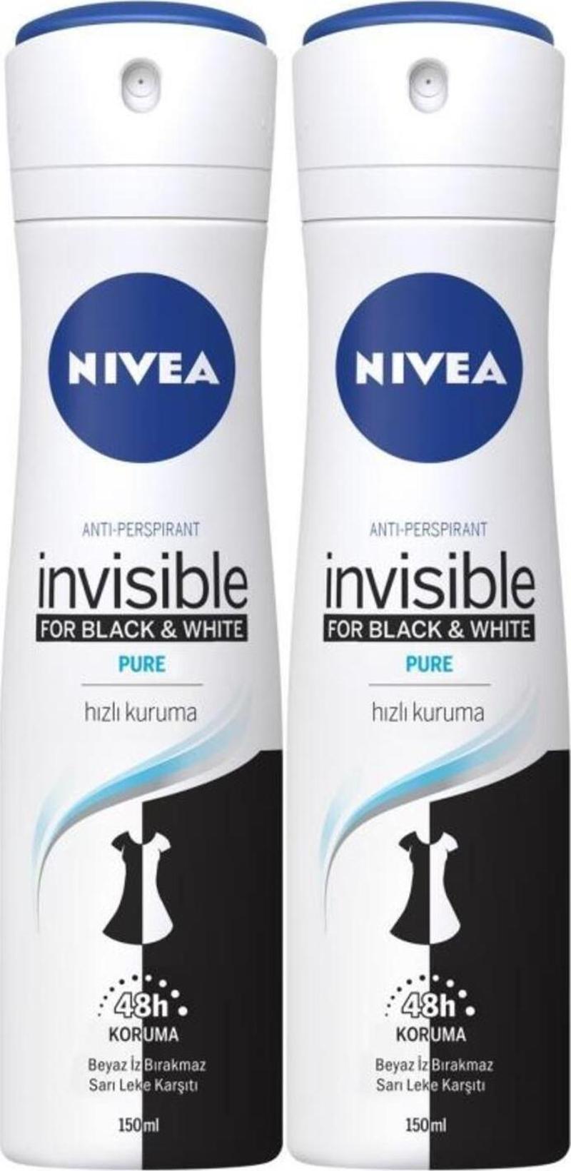 Kadın Deodorant Sprey Invisible Black & White Pure 150ml Kadın 2'li Avantaj Paketi