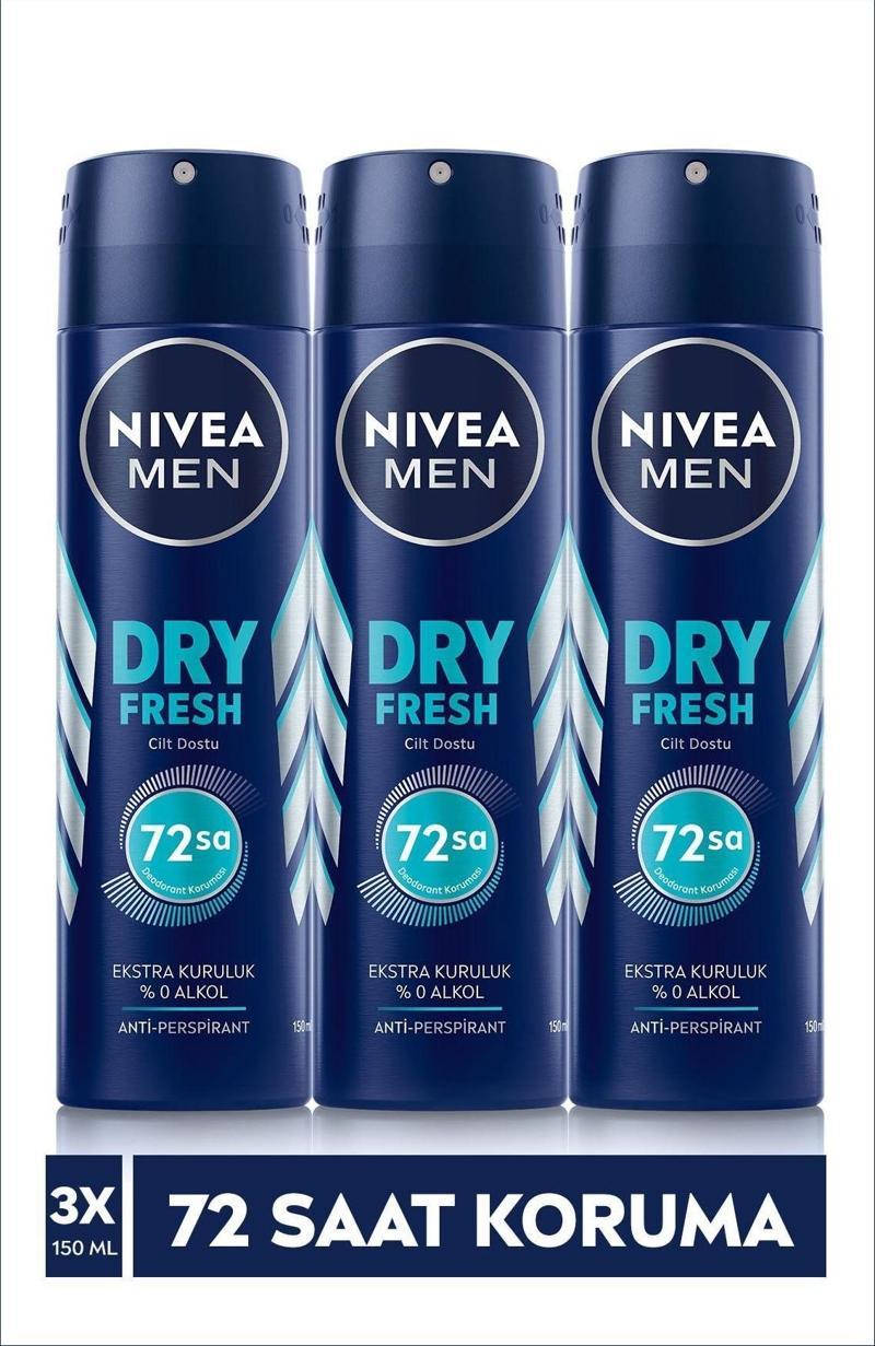 Erkek Sprey Deodorant Dry Fresh 150 ml X3 Adet,72 Saat Anti-perspirant Koruma