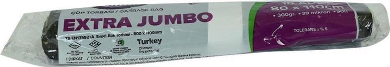 Extra Jumbo Boy Siyah Çöp Torbası 80x110Cm 300Gr 90L 10lu