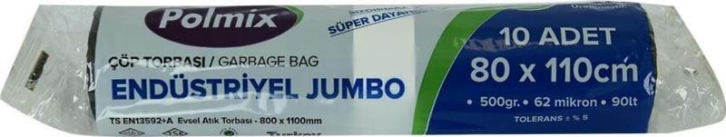 Jumbo Boy Siyah Çöp Torbası 80x110Cm 500G 62Mik 90Lt 10lu