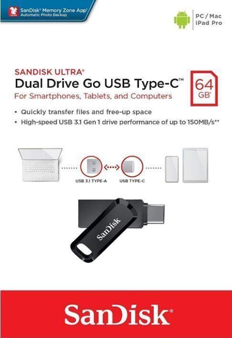 64GB Ultra Dual Drive Go USB Type-C Flash Drive SDDDC3-064G-G46