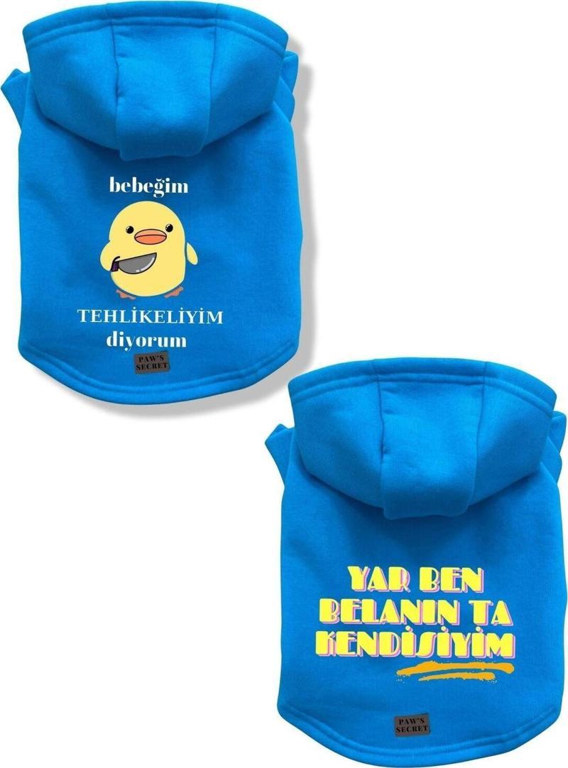 Kedi Köpek Kıyafeti Sweatshirt Tehlikeli İkili Açık Mavi Kombin 2'li Set L