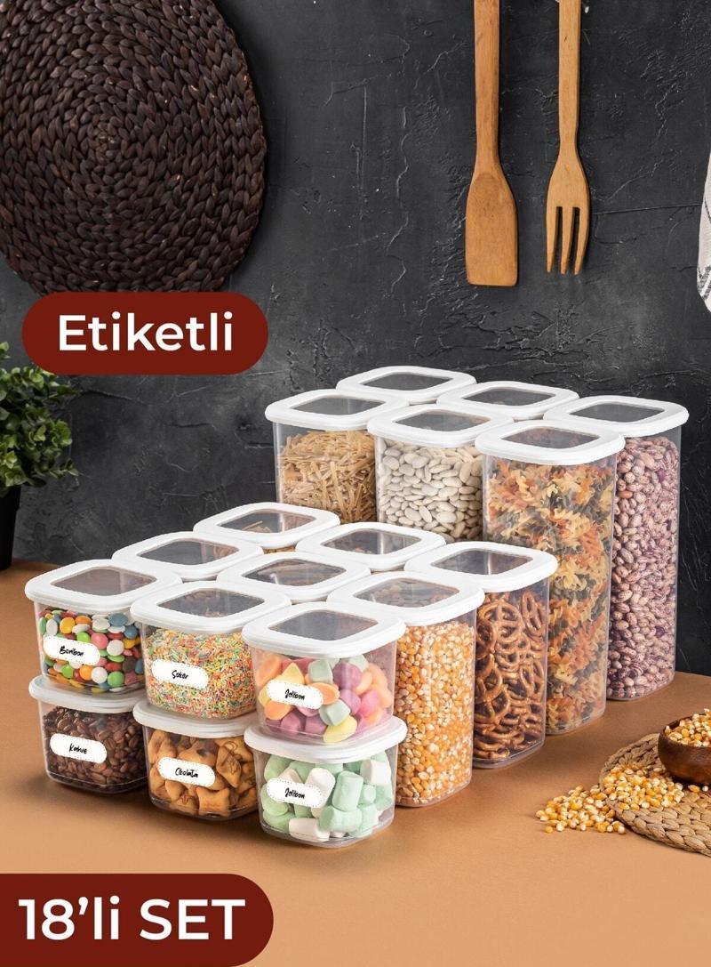 Foly Etiketli Kare Erzak Saklama Kabı 18'li Set 6x(0,55 LİTRE, 1,2 LİTRE, 1,75 LİTRE)