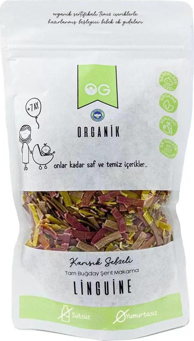 Organik Karışık Sebzeli Tam Buğday Şerit Makarna Linguine 200 Gr +7Ay