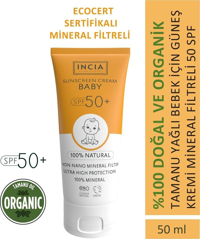 %100 Doğal Bebek Güneş Kremi Leke Karşıtı Mineral Filtreli Yüksek Koruma SPF50 UVA UVB 50 ml