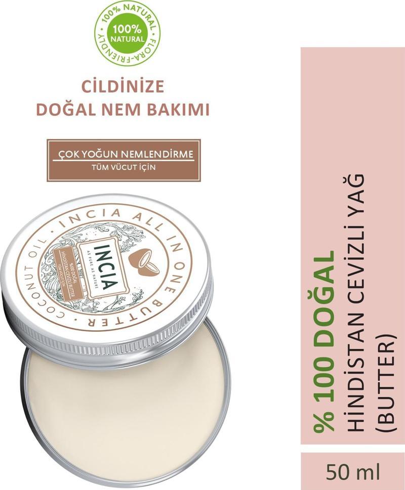 %100 Doğal Tüm Vücut İçin Butter Yoğun Nemlendirici Krem Hindistan Cevizli Organik Vegan 50 ml