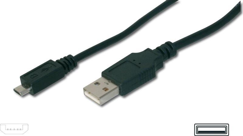 USB 2.0 Bağlantı Kablosu, USB A Erkek - micro USB B Erkek, 1.80 metre, AWG 28, UL, siyah renk