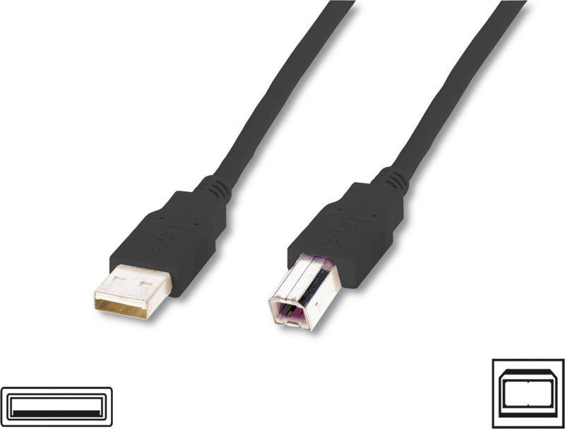 USB 2.0 Bağlantı Kablosu, USB A Erkek - USB B Erkek, 5 metre, AWG 28, USB 2.0 uyumlu, UL, siyah renk