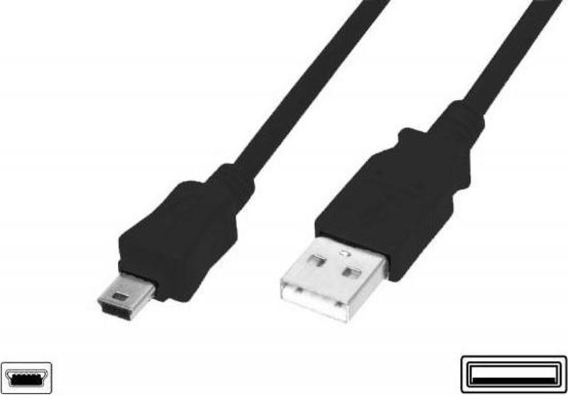 USB 2.0 Bağlantı Kablosu, USB A Erkek - USB mini B (5 pin) Erkek, 1 metre, AWG 28, USB 2.0 uyumlu, U