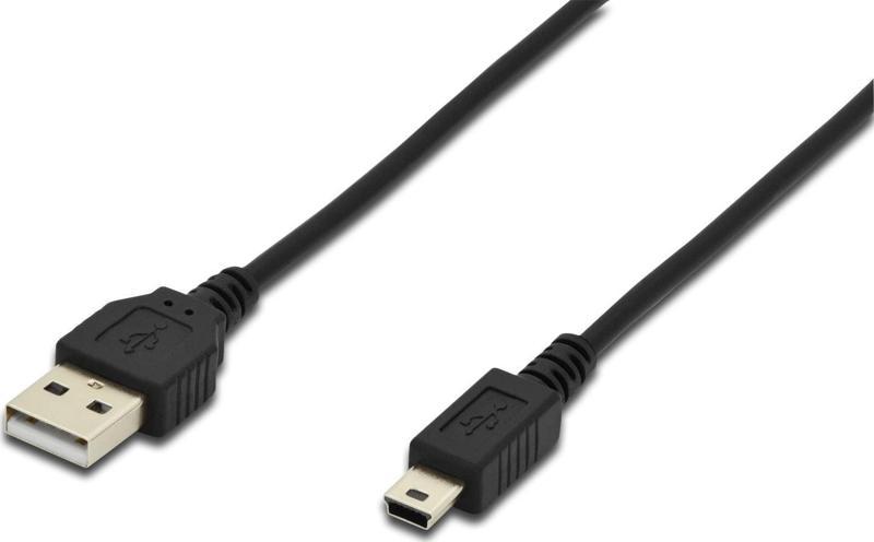 USB 2.0 Bağlantı Kablosu, USB A Erkek - USB mini B (5 pin) Erkek, 1.8 metre, USB 2.0 uyumlu, UL, siy