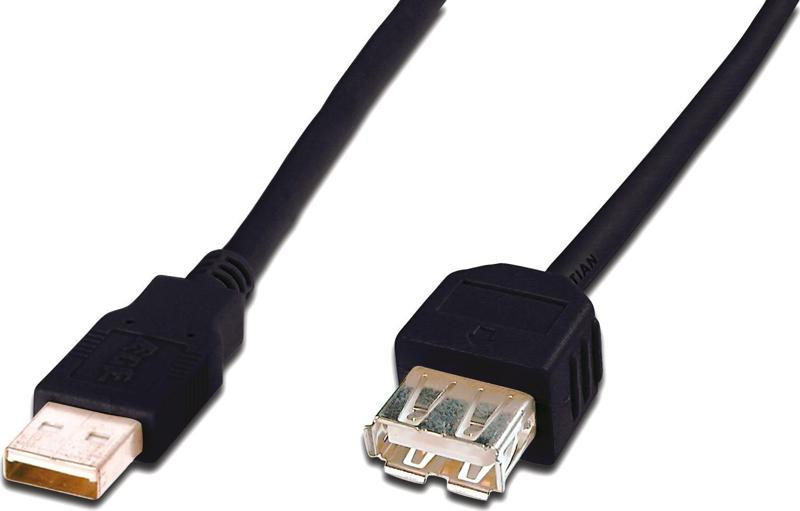 USB 2.0 Uzatma Kablosu, USB A Erkek - USB A Dişi, 3 metre, AWG 28, USB 2.0 uyumlu, UL, siyah renk