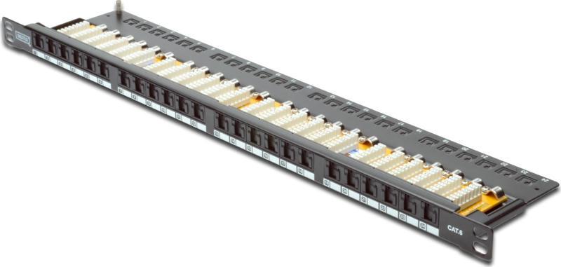 19&quot; 24 port Cat-6 UTP Patch Panel, 8P8C, LSA, 0,5U boyut, tozdan korumak için kapaklı,