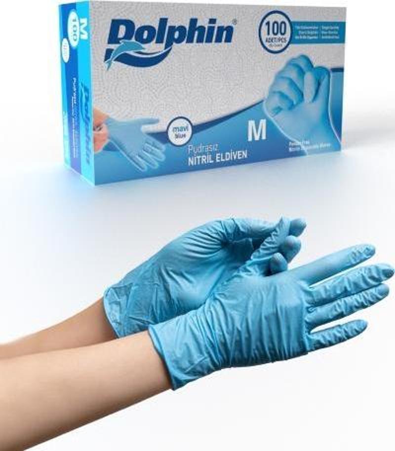 Dolphin Mavi Nitril Eldiven Pudrasız (M) 100lü Paket