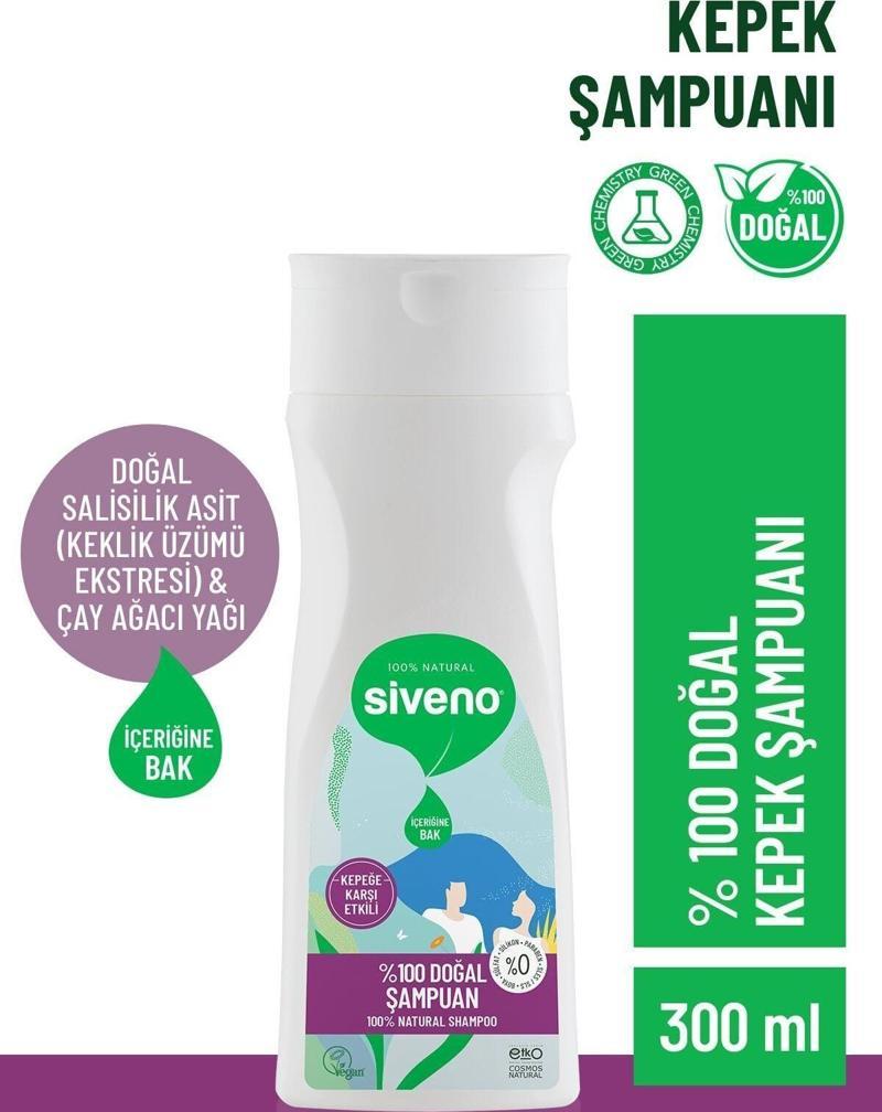 %100 Doğal Kepeğe Karşı Etkili Şampuan Günlük Bakım Yağlı Saçlar Çay Ağacı Keklik Üzümü Vegan 300 ml