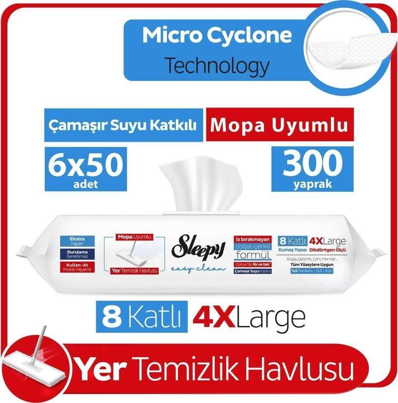 Easy Clean Çamaşır Suyu Katkılı Mopa Uyumlu Yer Temizlik Havlusu 6X50 (300 Yaprak)