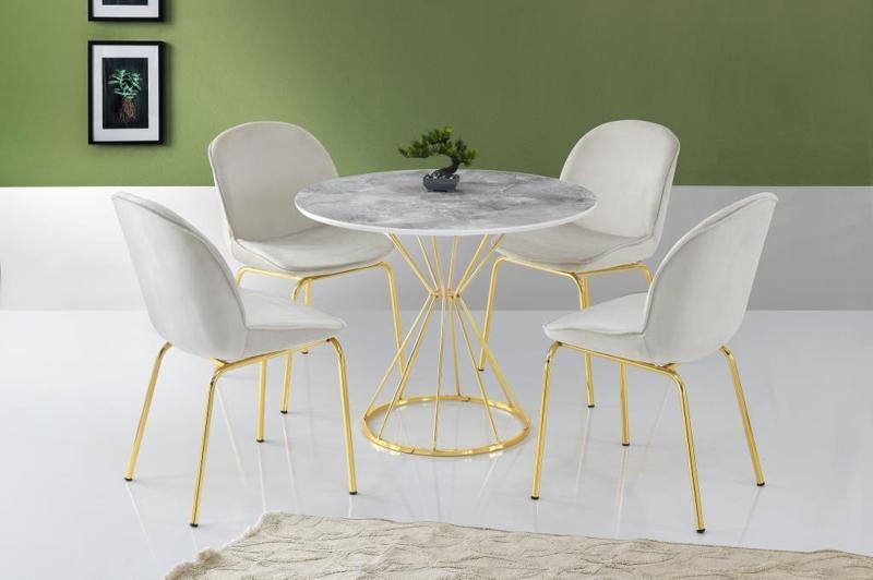 Kum Saati High Gloss Beyaz Gold Mutfak Masa 4 Sandalye Seti 90 cm