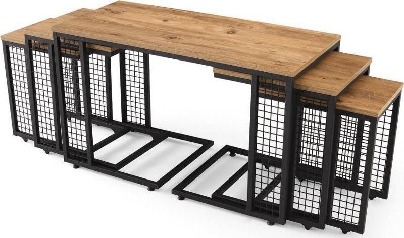 Ferforje Ahşap Tarz 4 C Zigonlu Orta Sehpa 100x46x61 cm
