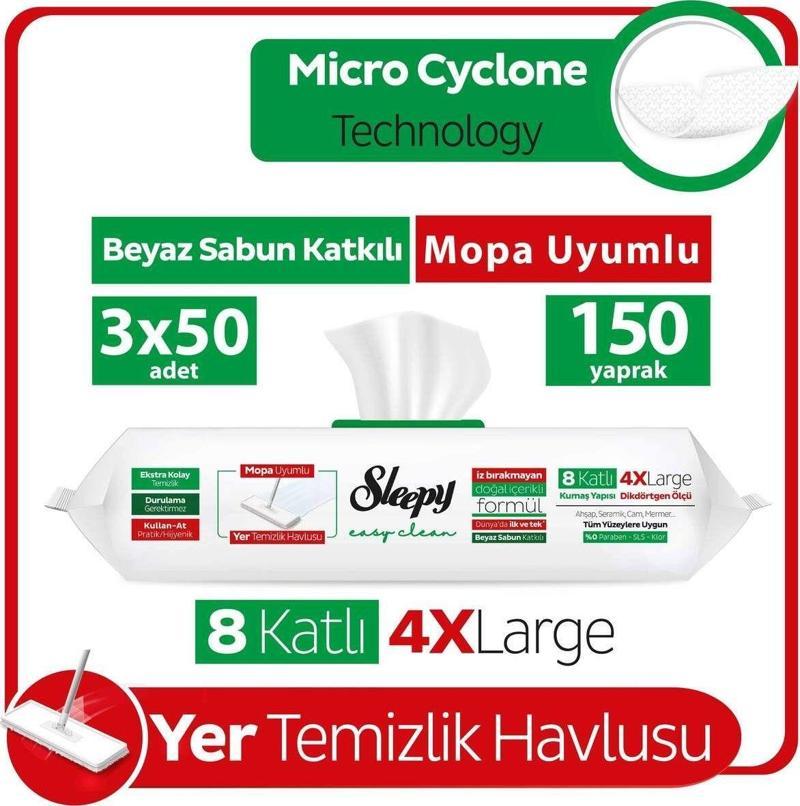 Easy Clean Beyaz Sabun Katkılı Mopa Uyumlu Yer Temizlik Havlusu 3X50 (150 Yaprak)