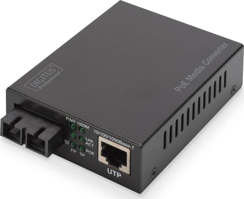 DIGITUS Gigabit Ethernet PoE+ Media Converter, Singlemode 802.3at, 30W, SC connector, up to 20km