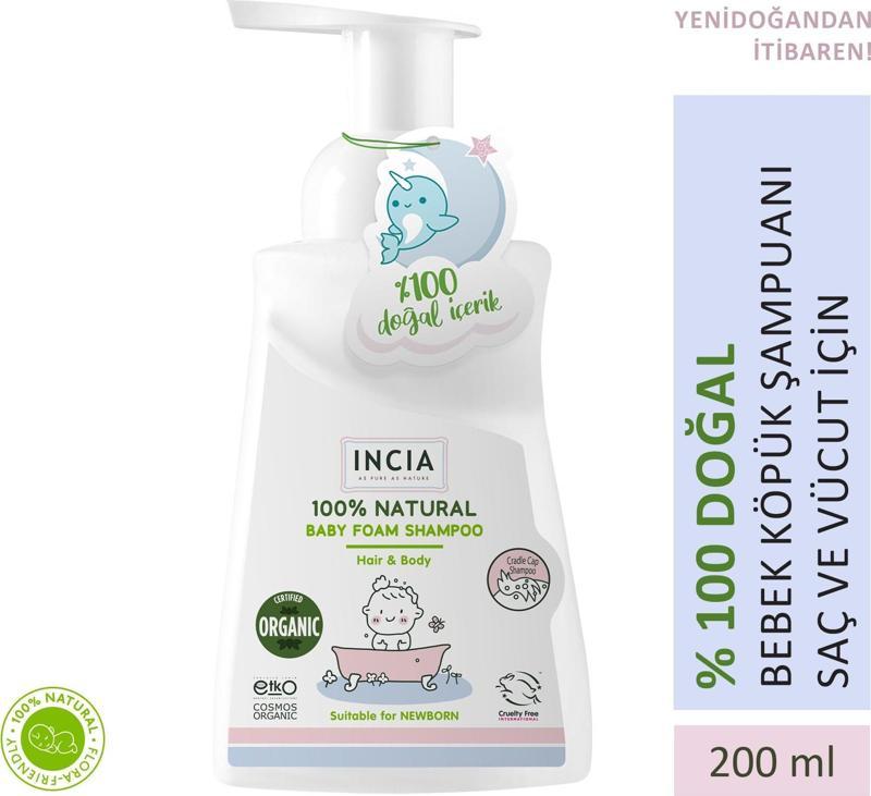 %100 Doğal Organik Sertifikalı Bebek Köpük Şampuanı Saç Vücut Lavanta Konak Önleyici Yenidoğan 200 ml