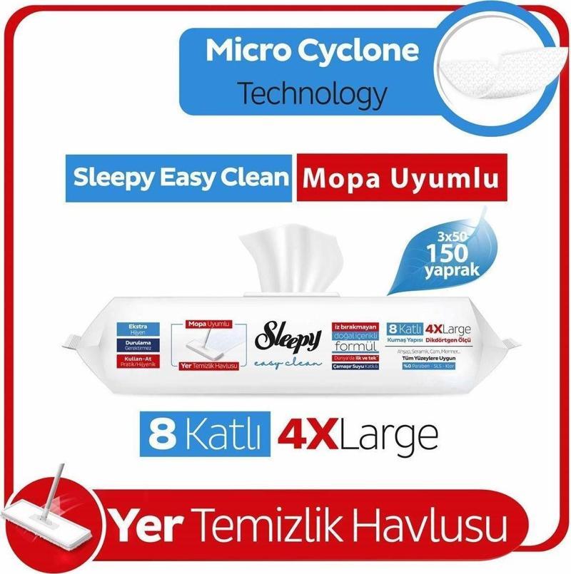 Easy Clean Çamaşır Suyu Katkılı Mopa Uyumlu Yer Temizlik Havlusu 3X50 (150 Yaprak)