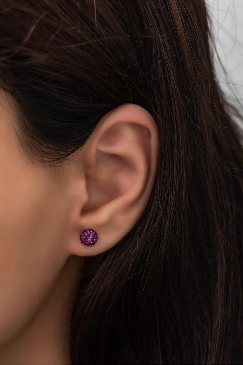 925 Ayar Gümüş Minik Pembe Taşlı Top Küpe
