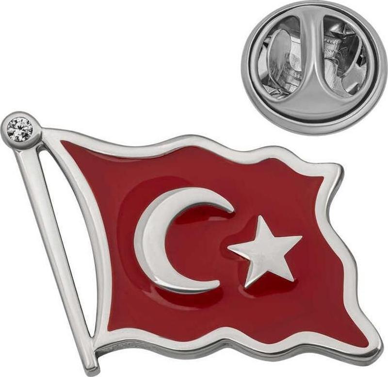 Gümüş Türk Bayrağı Rozet